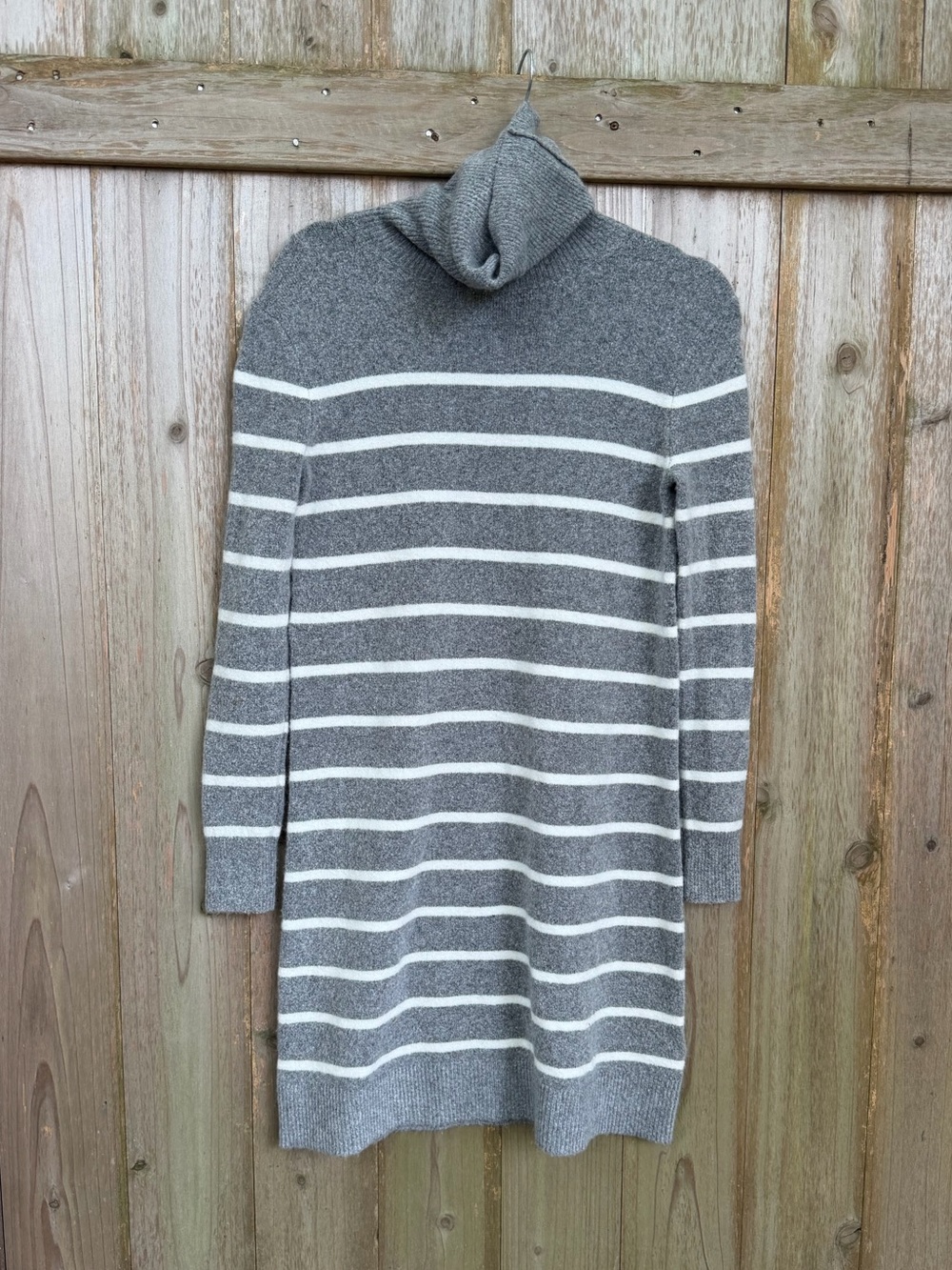 J. Crew Gray and White Striped Turtleneck Sweater Dress XXS